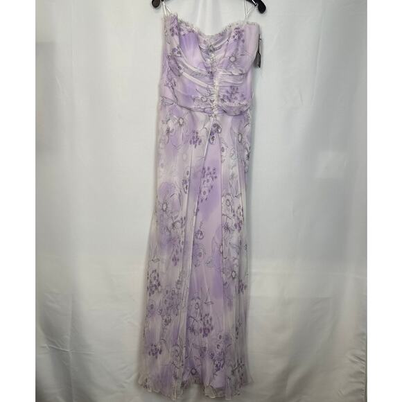 David Meister Dresses & Skirts - David Meister NWT Lavender Floral Silk Strapless Maxi Gown Sz 12